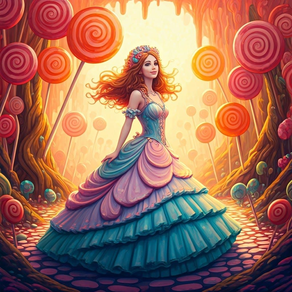 Whimsical Sugar Queen in a Fantastical Candyland Wonderland