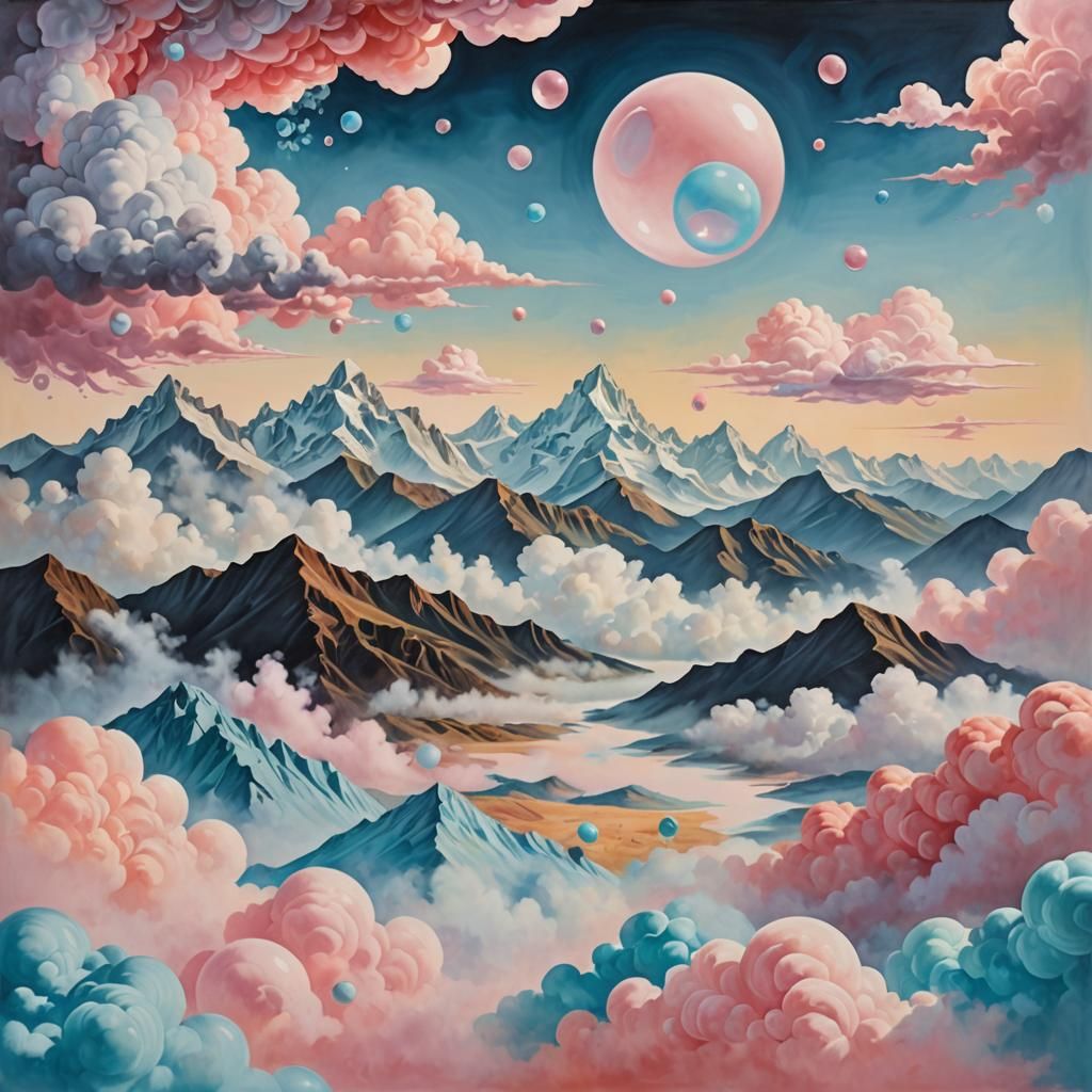 Surreal Landscape with Bubble Smoke Mountains