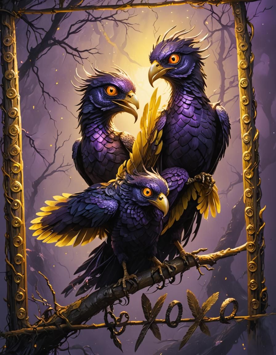 Two-Headed Bird in Dark Fantasy Style