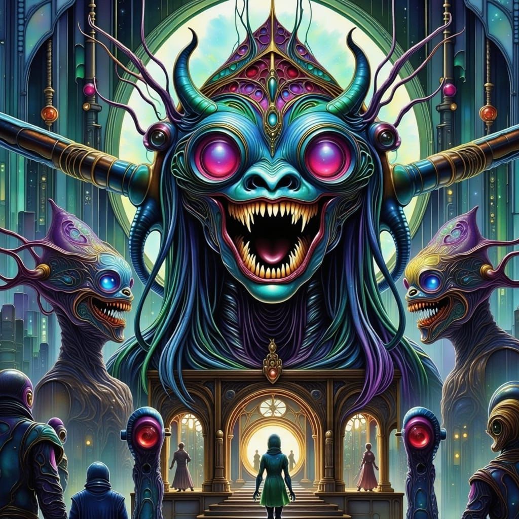 Audrey II & Lo Pan Hybrid in Neon 80s Cityscape