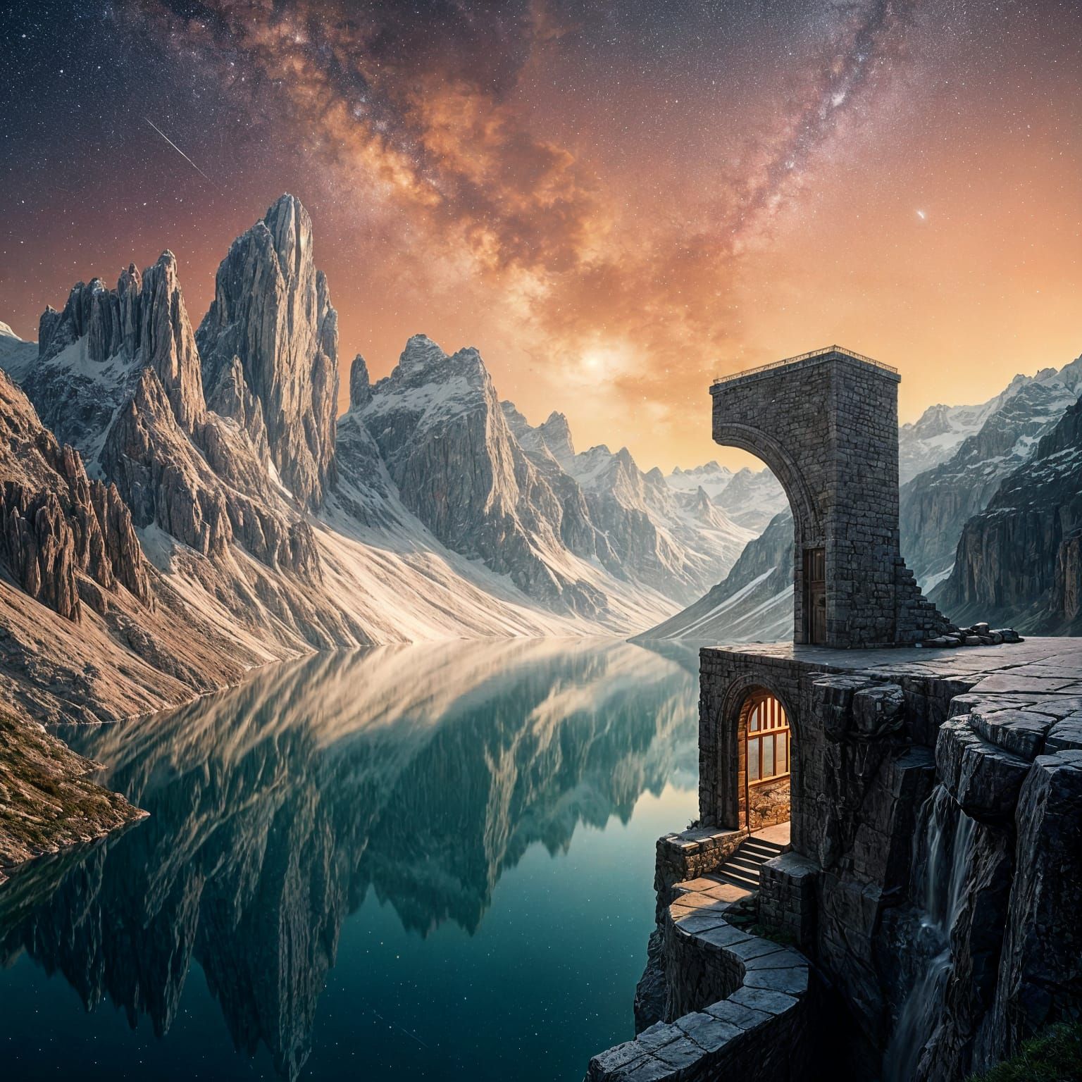 Surreal Crystal Mountains Reflecting Celestial Sky