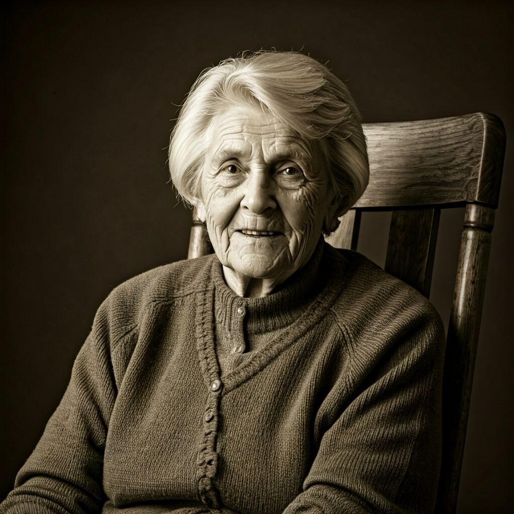 Charcoal Portrait of an Old Woman in a Rocking Chair