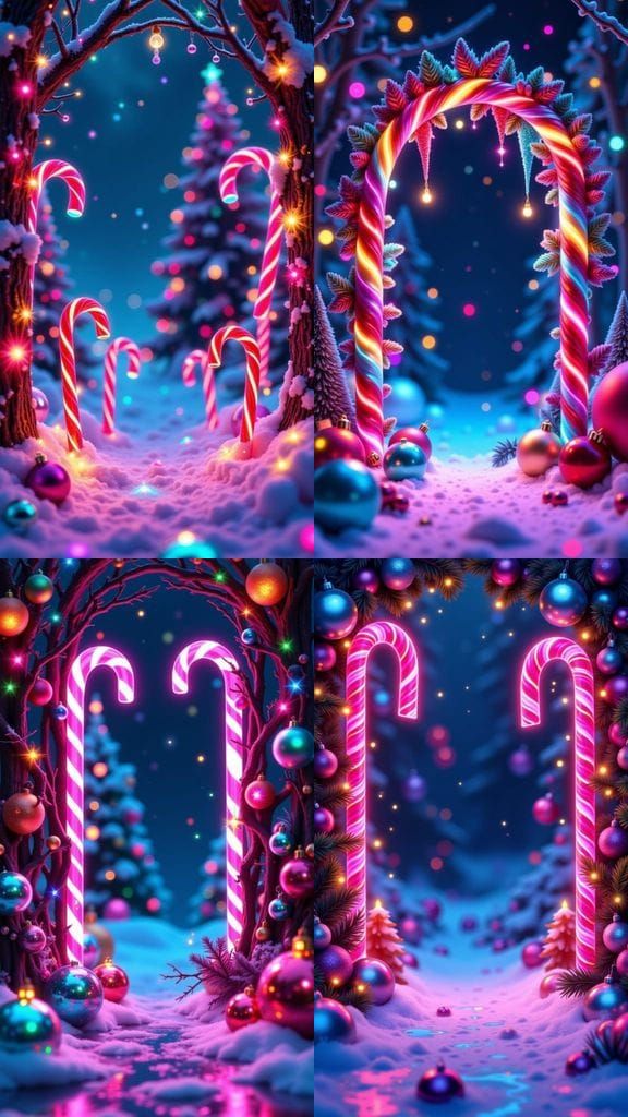 Iridescent Neon Christmas Frame with Candy Canes