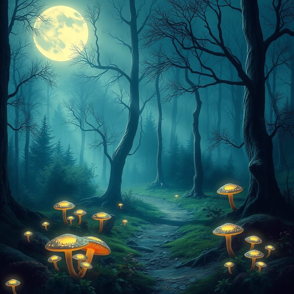 Enchanted Forest Glade with Bioluminescent Mushrooms