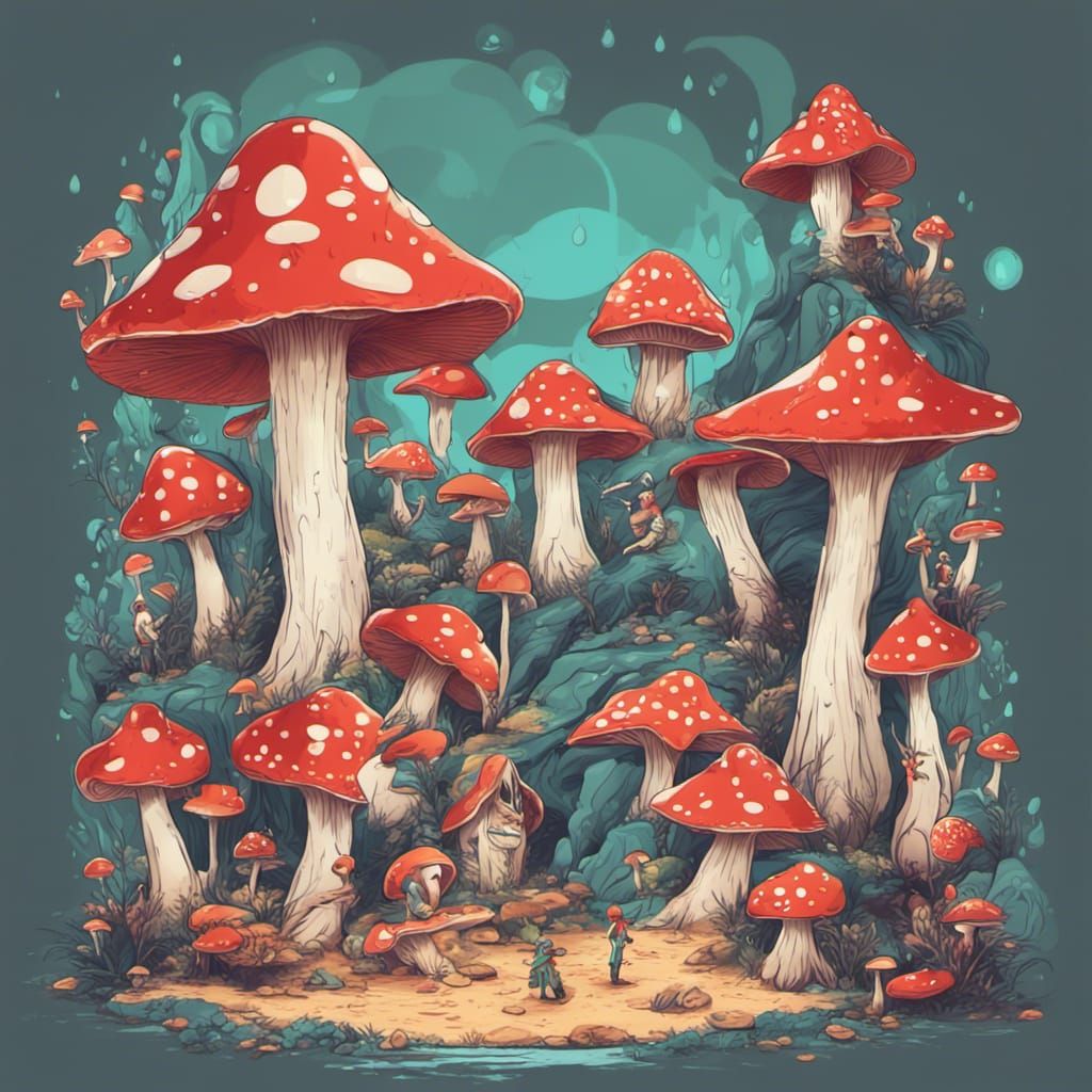 Elves on Mushrooms: A Vibrant Fantasy Illustration
