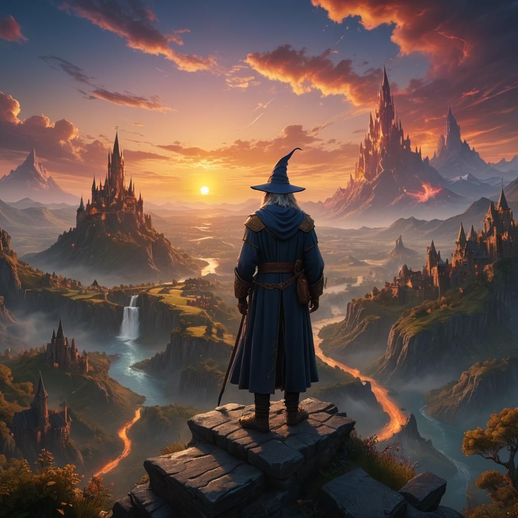 Wizard Overlooking a Magic Sunset: Fantasy Concept Art