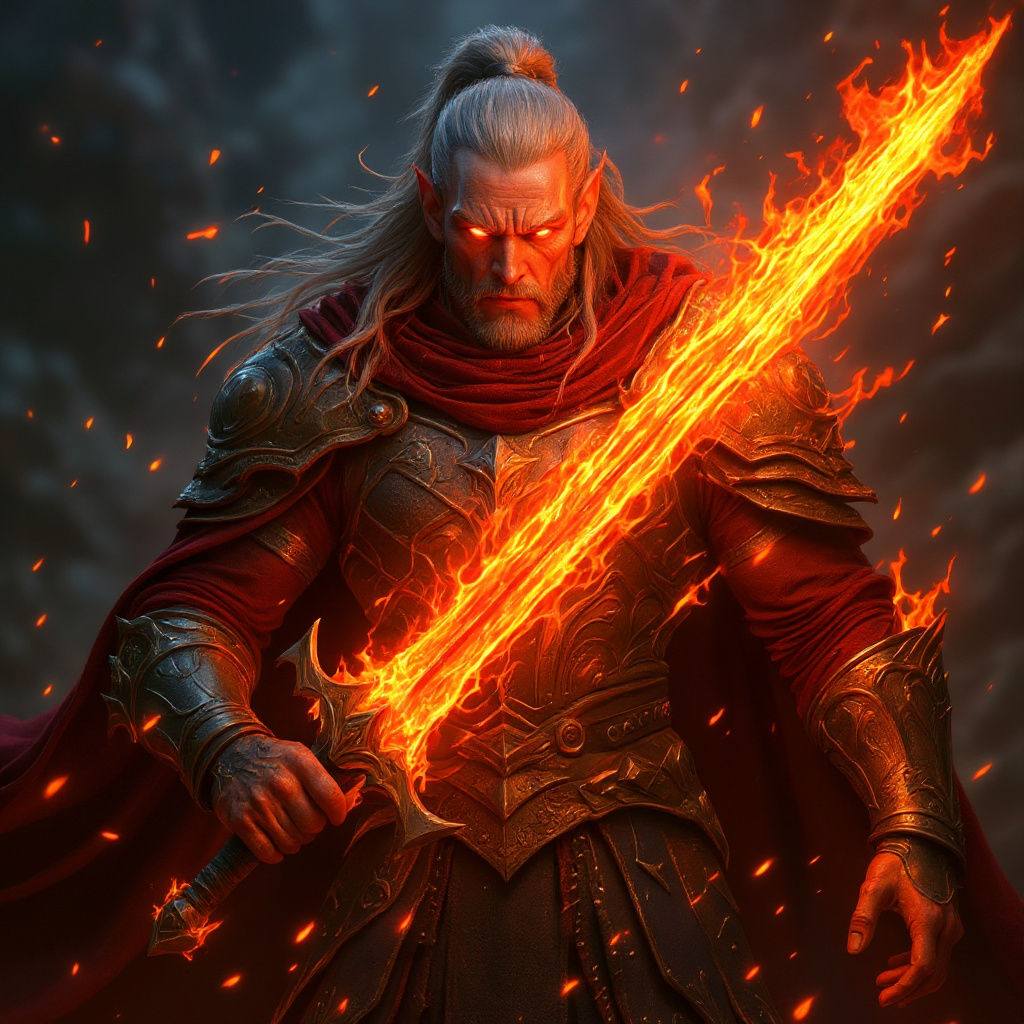 Magma Skinned Warrior in Ornate Armor with Sword