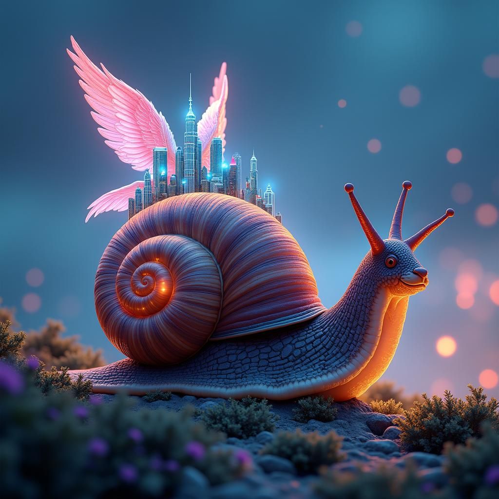 Giant Snail Carries City in Dreamlike Fantasy