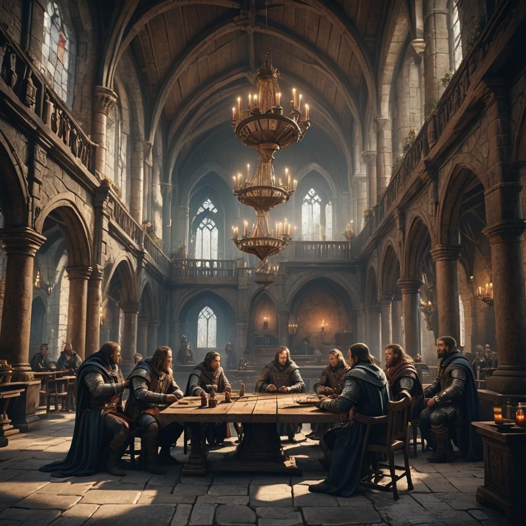 Medieval Commanders Discuss Strategy: Detailed Matte Paintin...