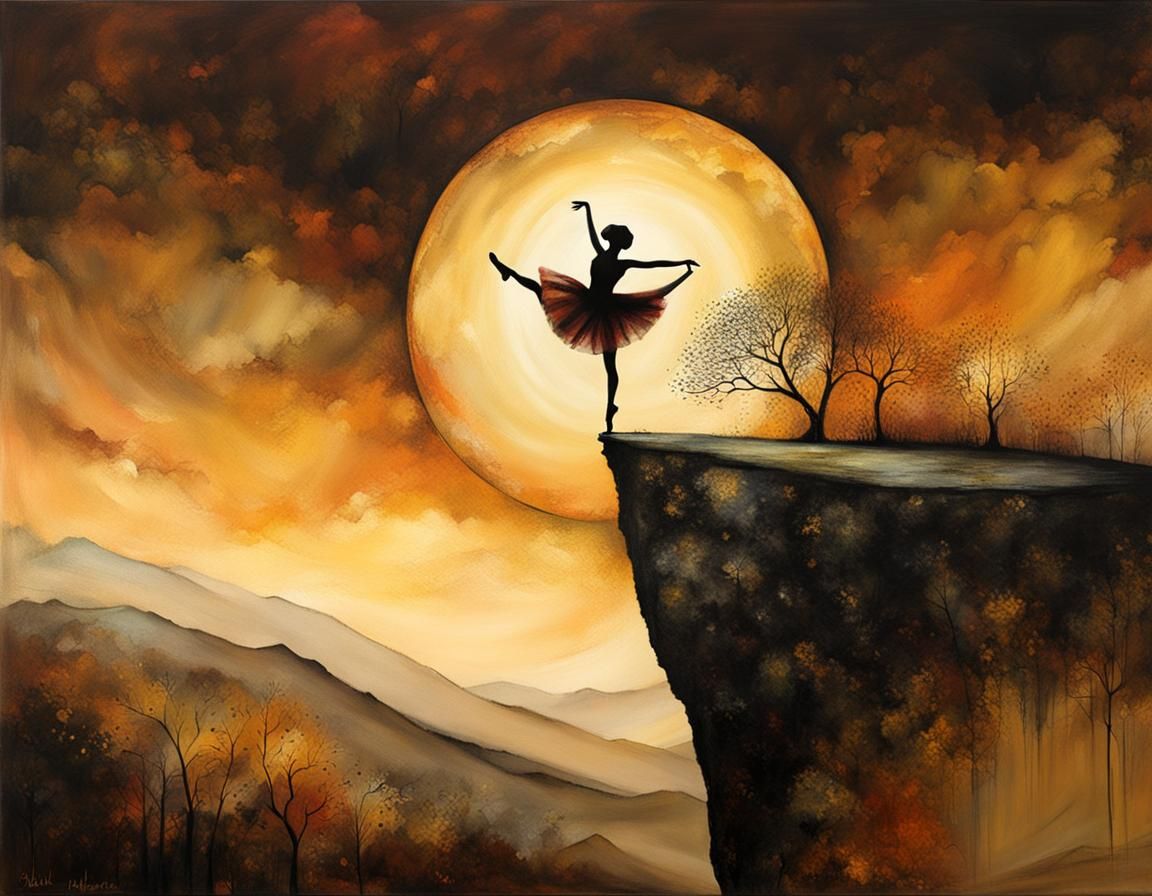 Ballerina Silhouette at Sunset: Alcohol Ink Art