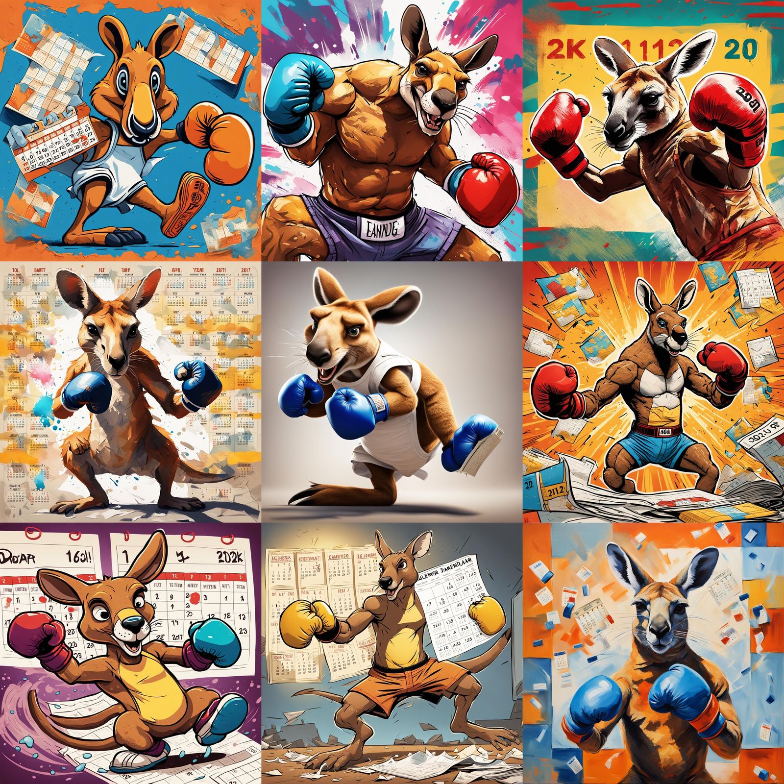 Buff Kangaroo wearing a thick diaper and boxing gloves angri...