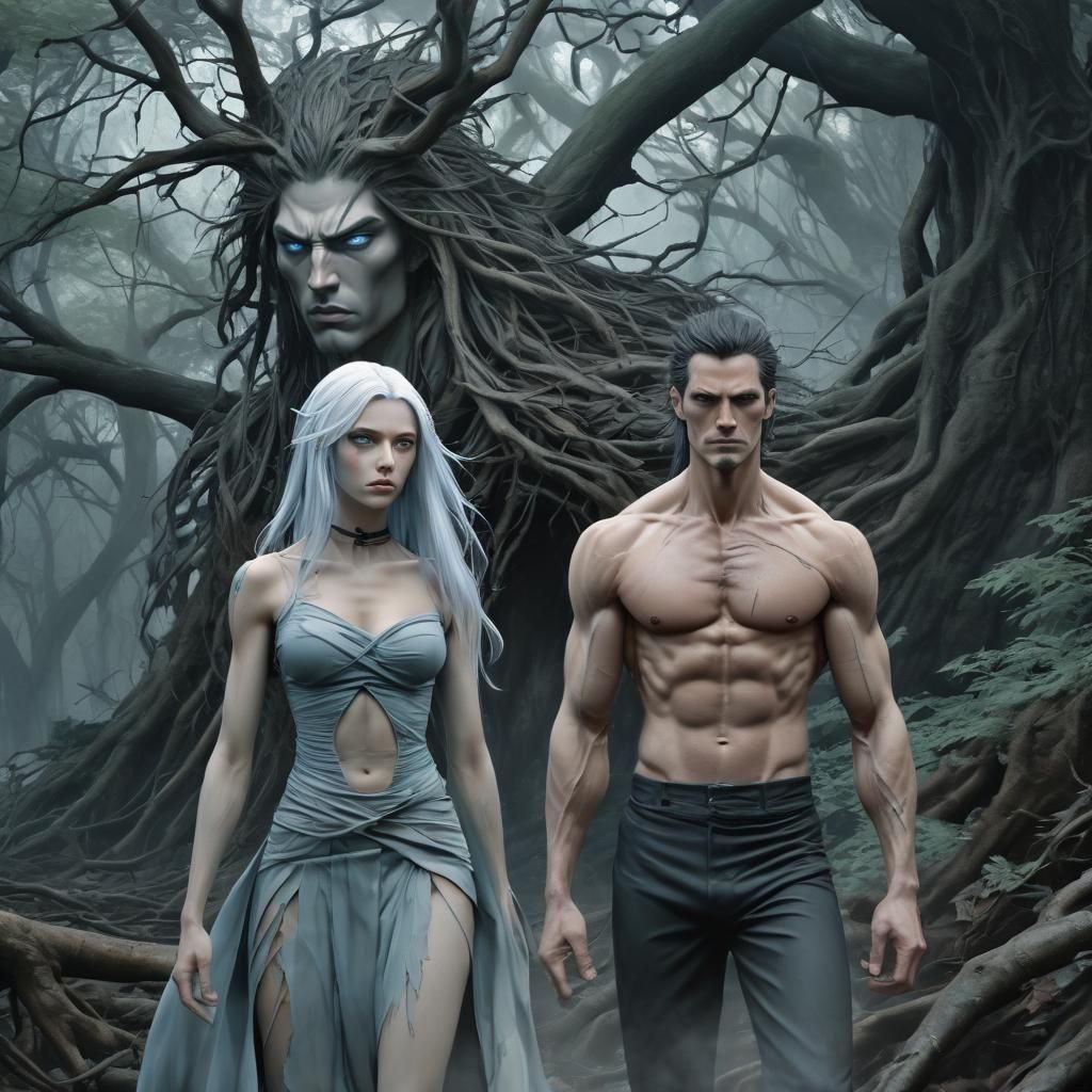 Dark Fantasy Manga Illustration of Gaunt Anime Characters