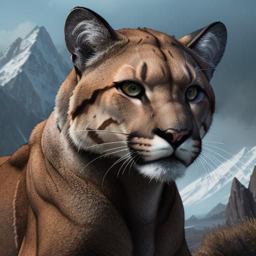 Detailed Mountain Lion Portrait in Matte Painting Style