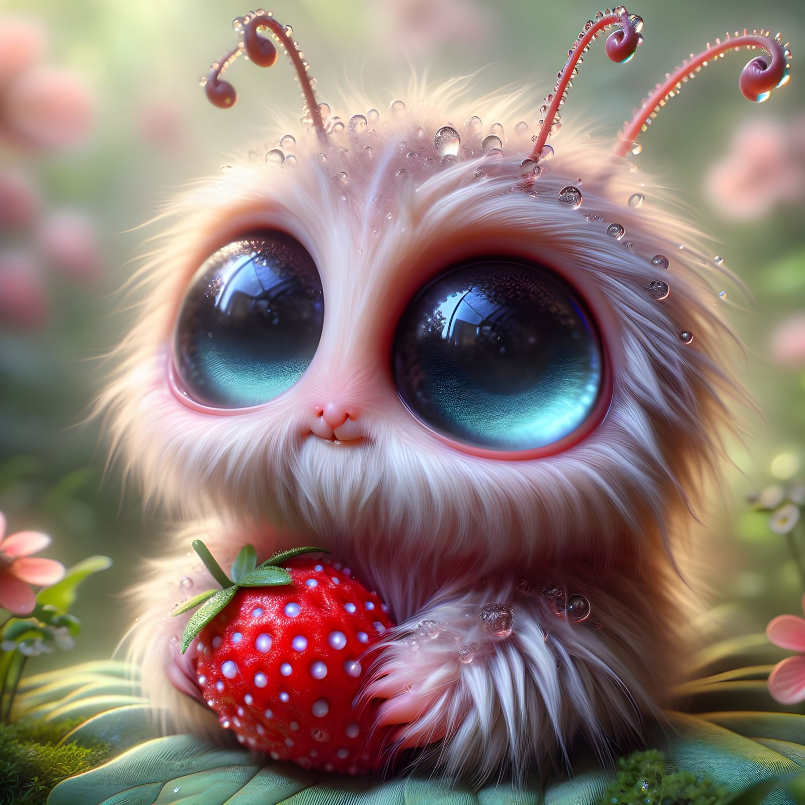 Endearing Caterpillar Hybrid with Strawberry in Lush Forest