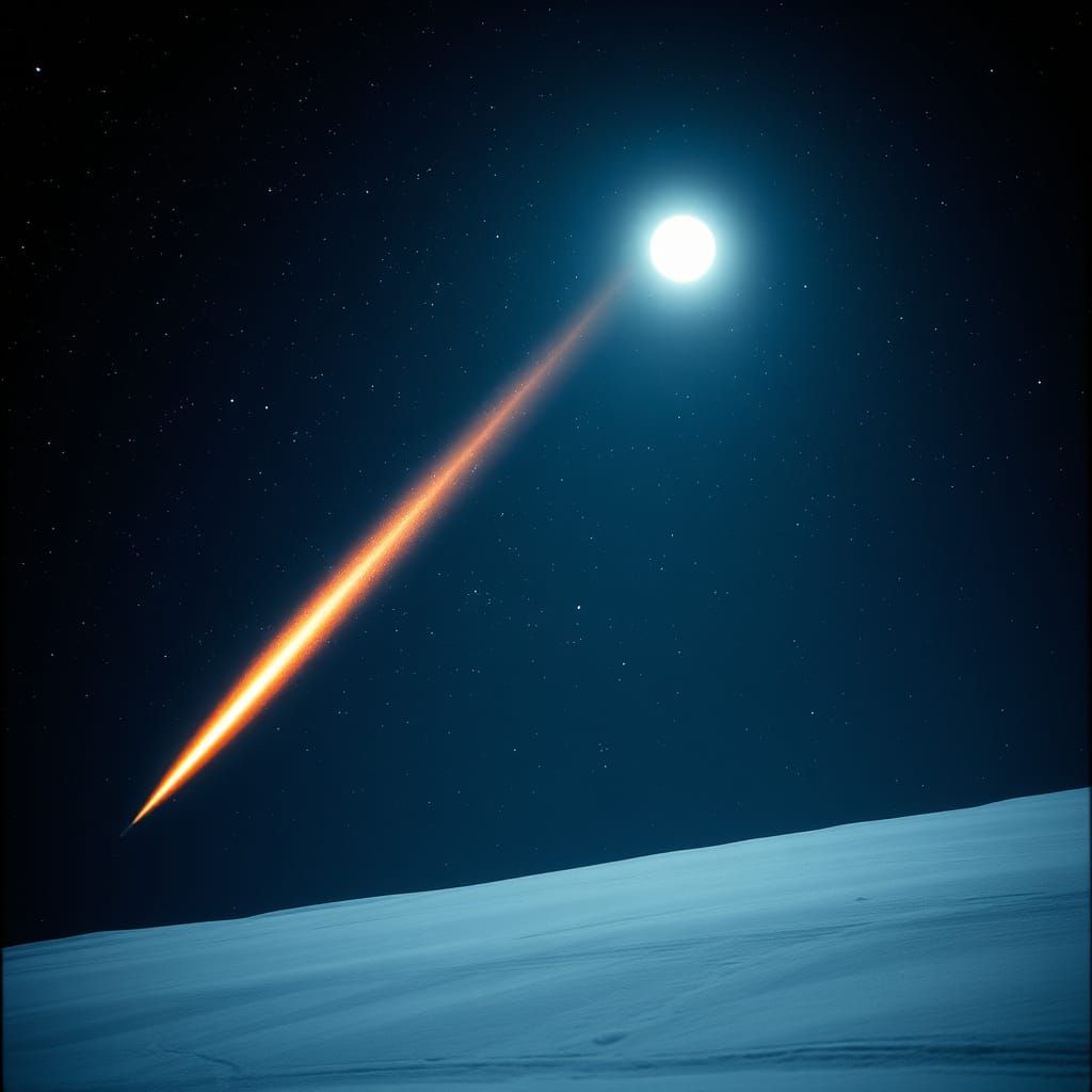 Cosmic Vignette: Blazing Comet Under Starry Winter Sky