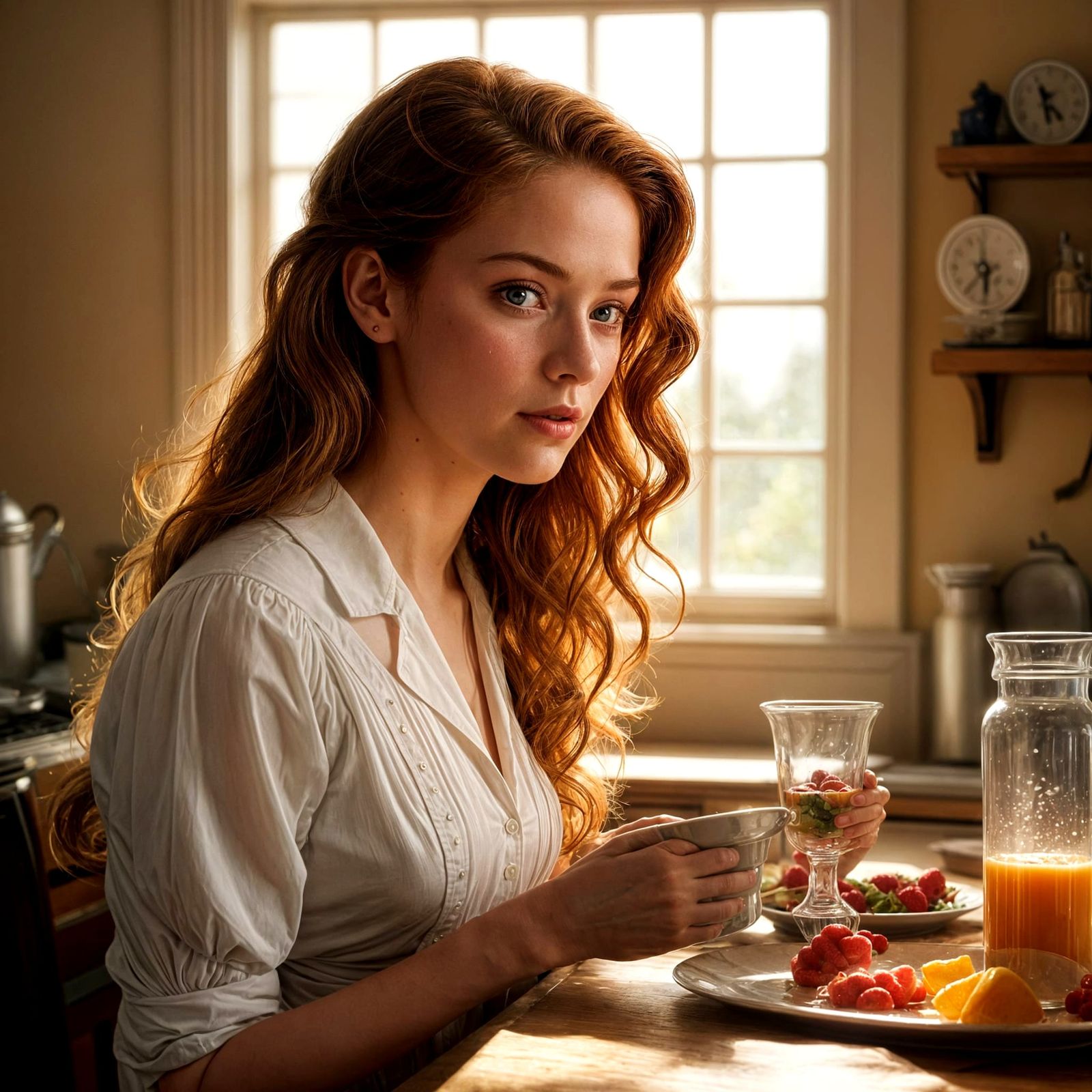 Vintage Homemaker's Morning Routine in Hyperrealistic Art