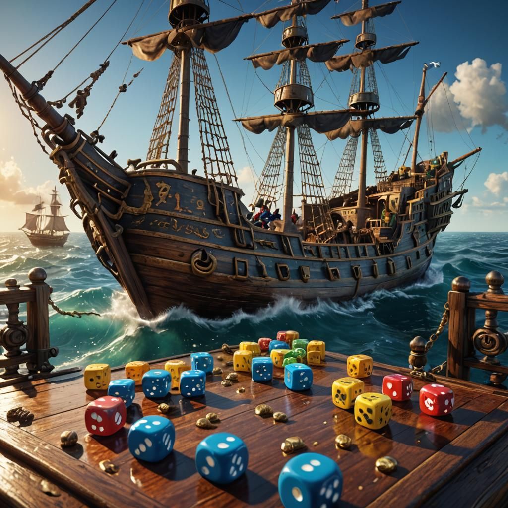 Hyperrealistic Pirate Dice Game on the High Seas