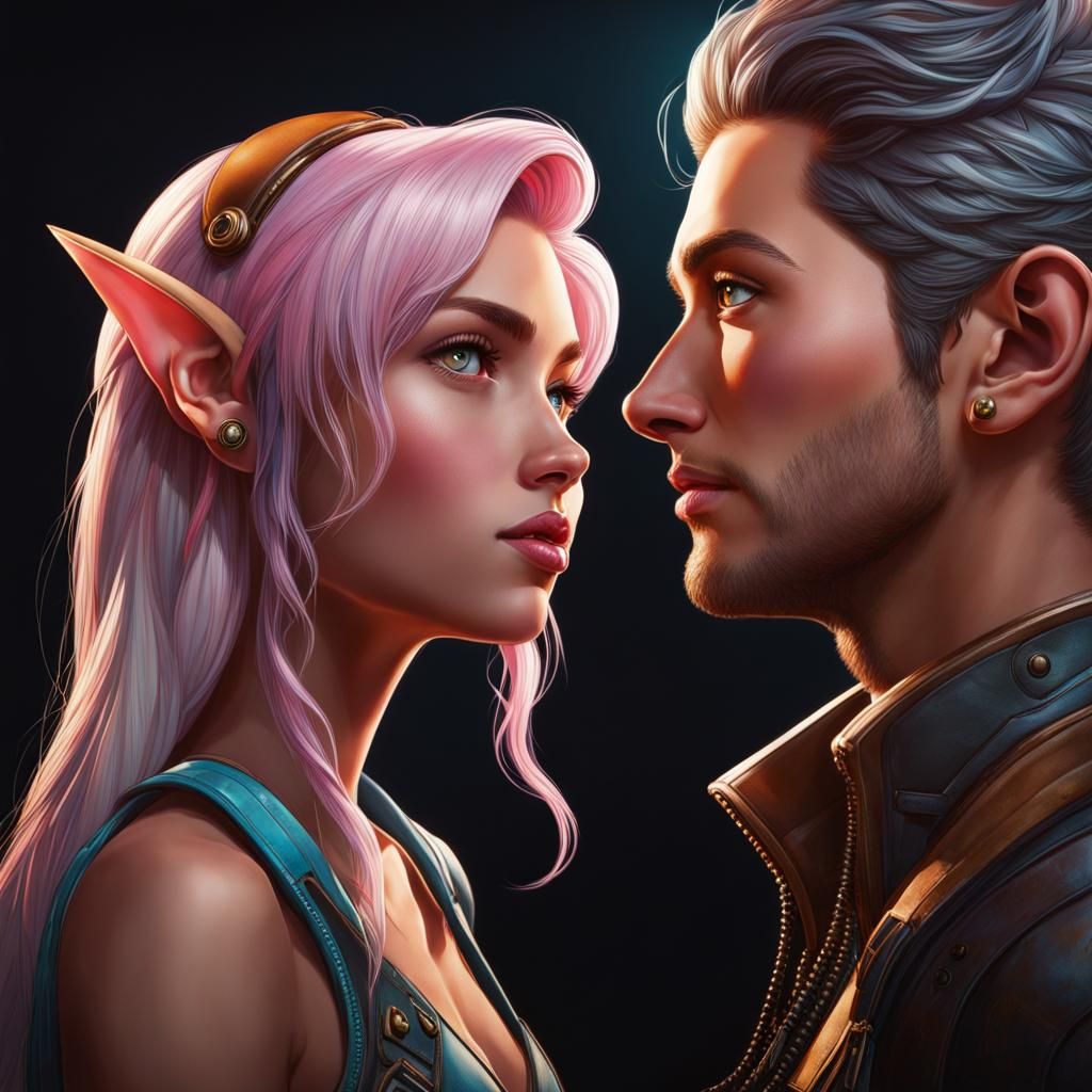 Fantasy Figures Eavesdropping: Hyperrealistic Splash Art