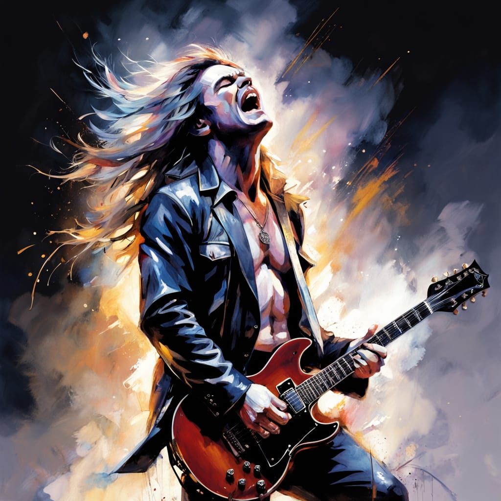 Ozzy Osbourne on Stage in Watercolor Style