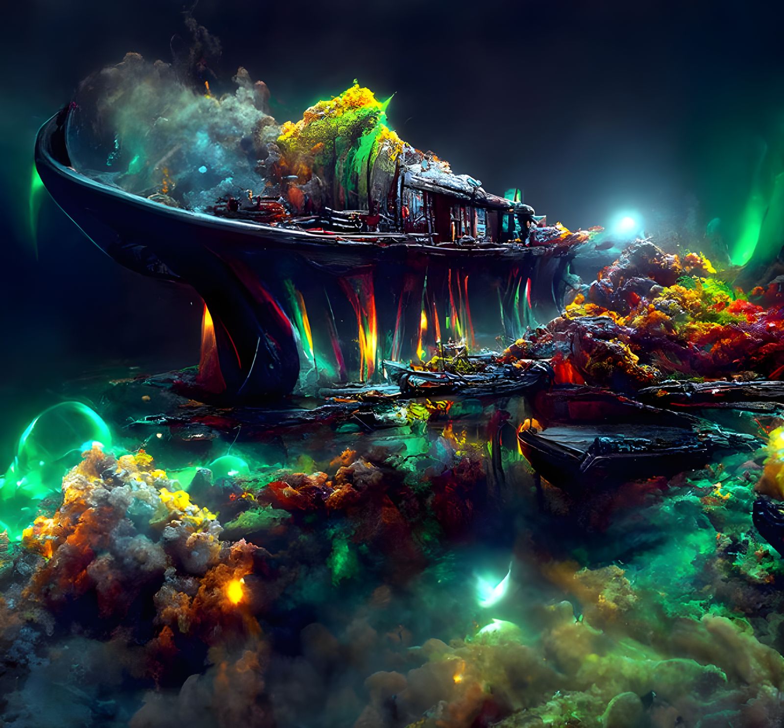 Shipwrecks Under Northern Lights: Fantasy Sci-Fi Art