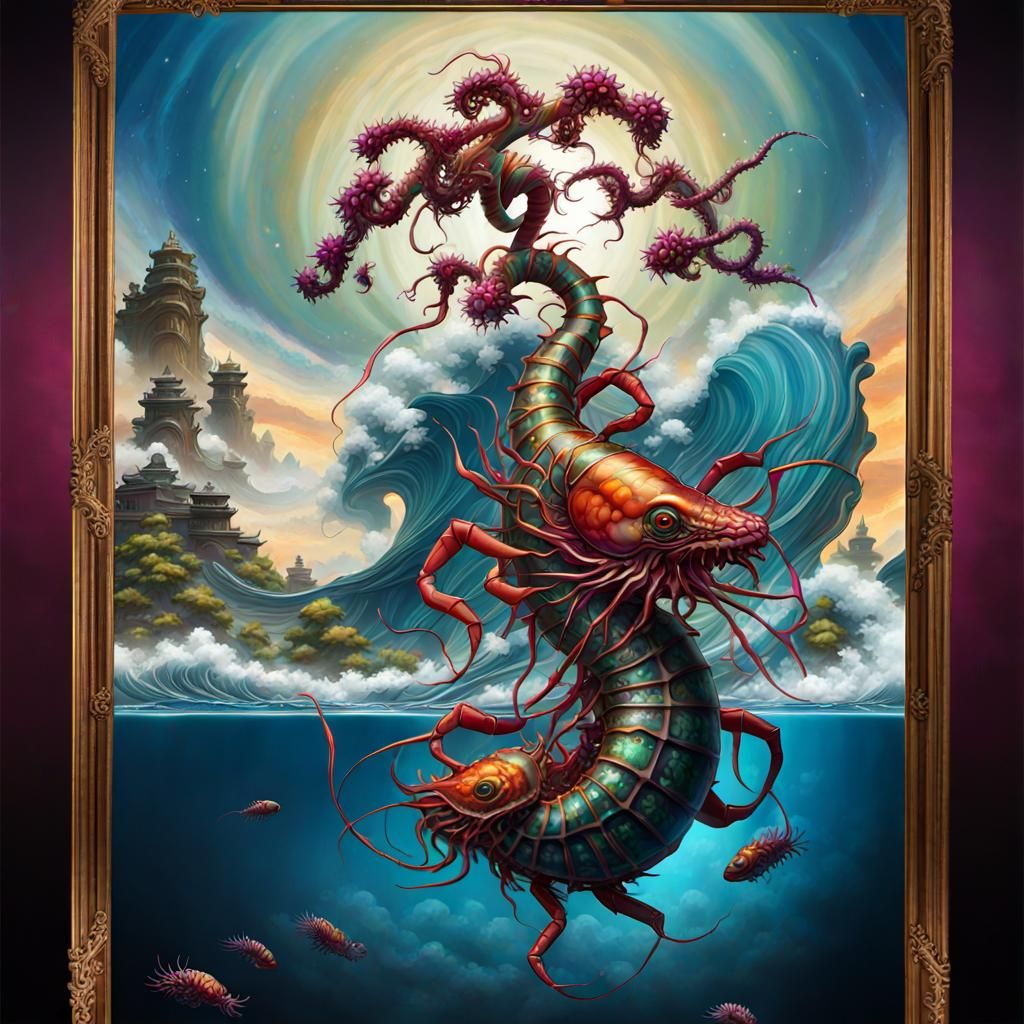 Intricate Nautilus Shrimp in Spectral Raku Photograph