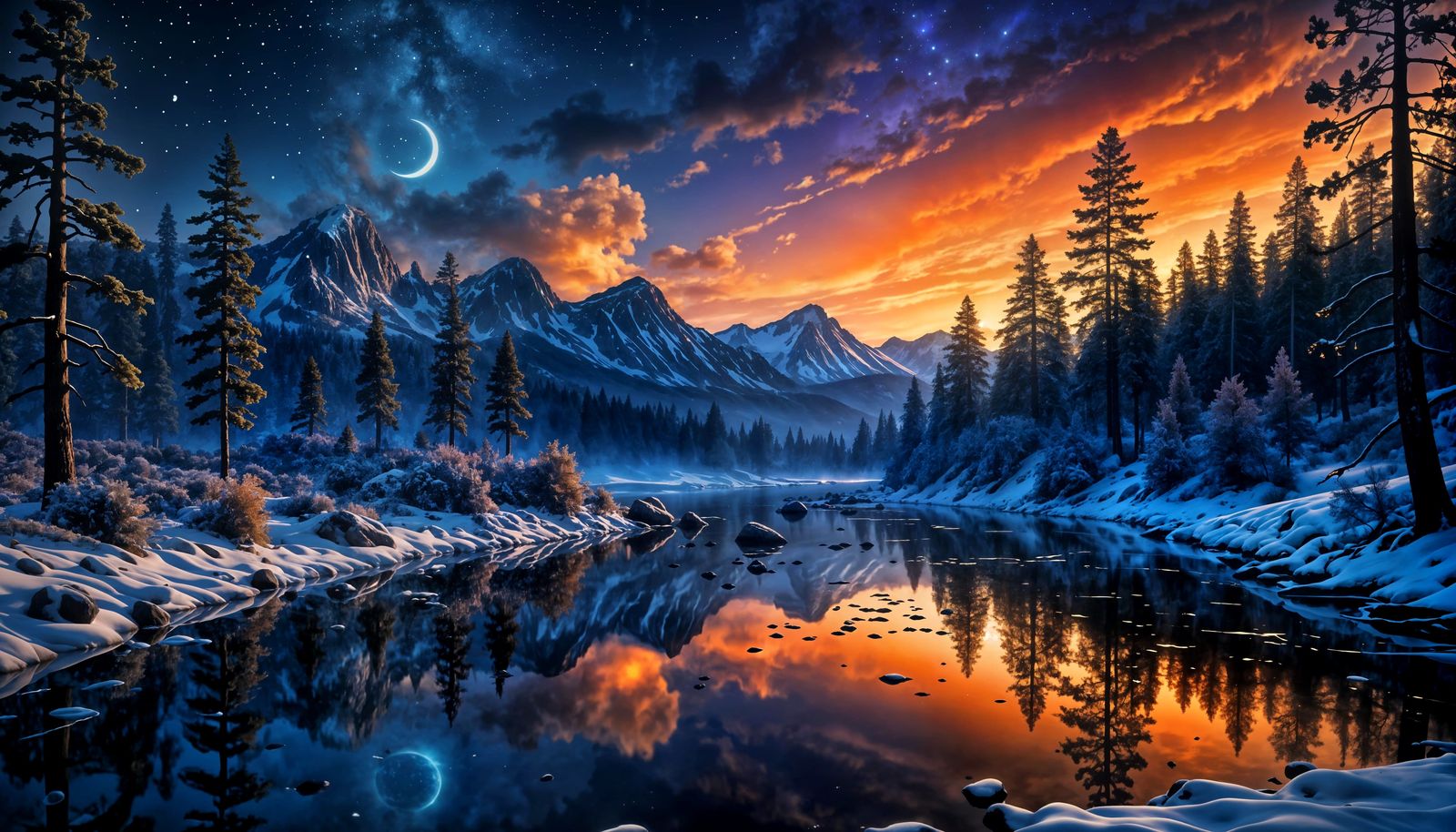 Twilight veil over frozen mirror