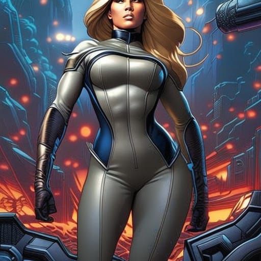 Susan Storm Comic Book Art in Metro Setting