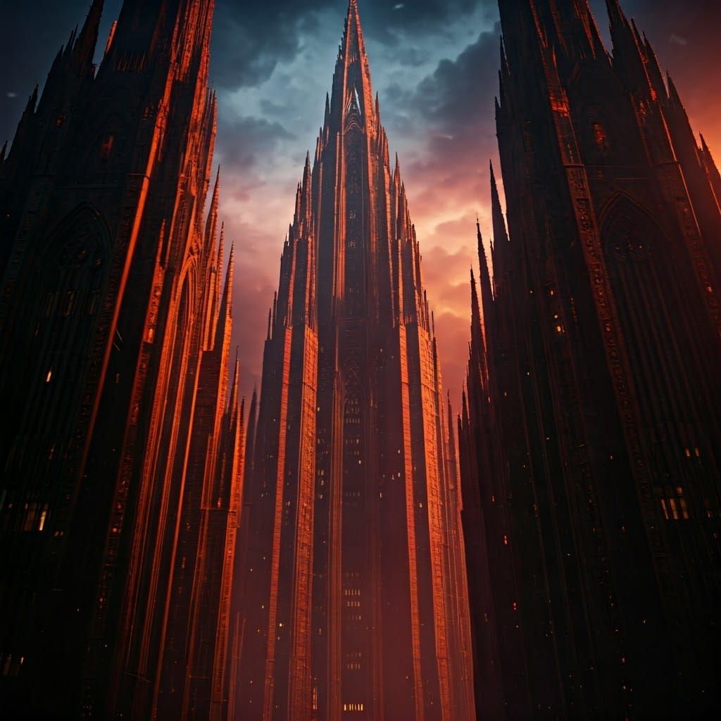 Ominous Cityscape Representing Oligarchy and Capitalism