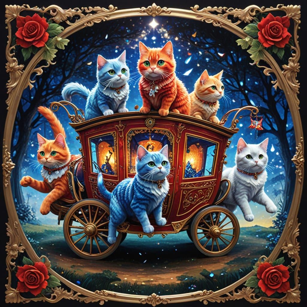 Glamorous Glass Cats in Vibrant Stagecoach Scene