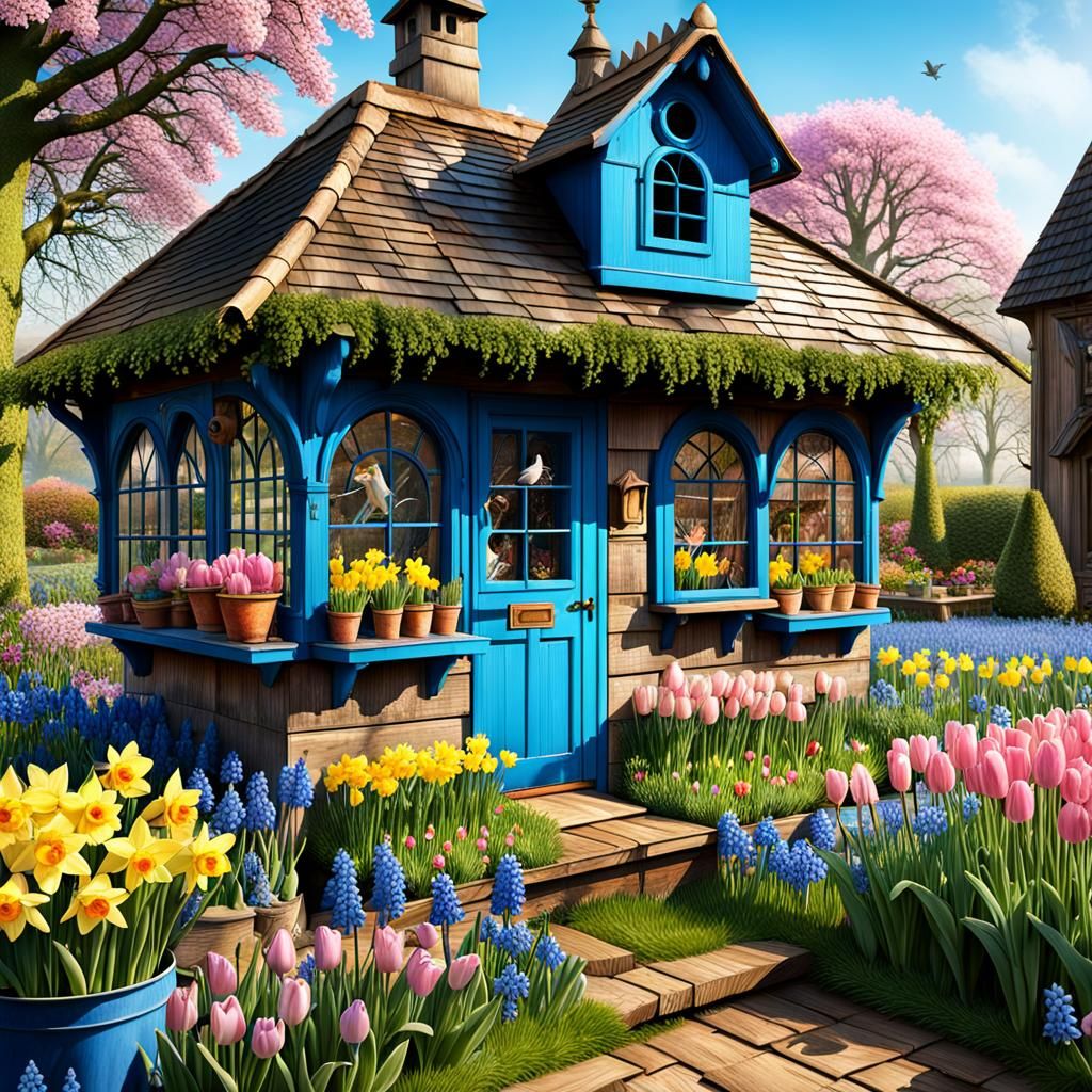 Ornate Gardener's Potting Shed in Spring