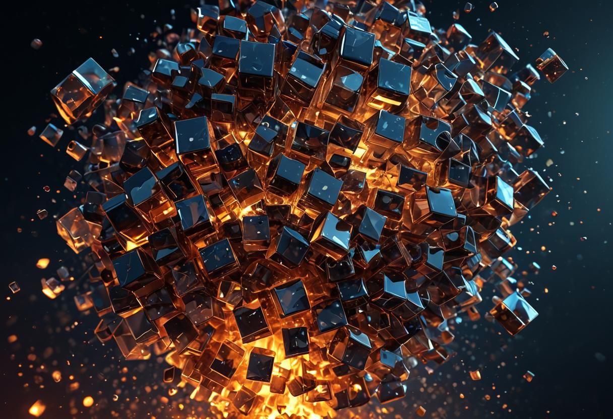 A crystal cube broke into multiple smaller Crystal cubes sta...