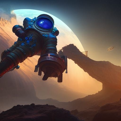 Astronaut's Interstellar Journey: A Fantastical Matte Painti...