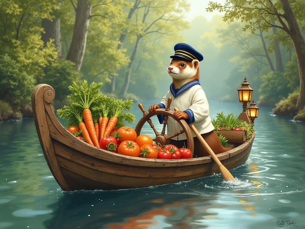 Ferret Captain Sails Carrot Boat Down River