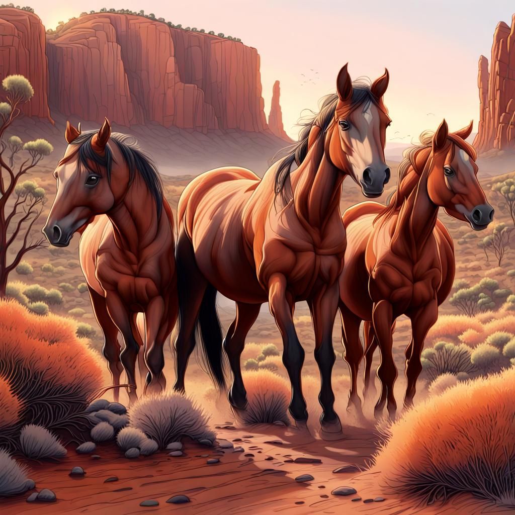 Australian Outback Horses: Graphite Pencil Illustration