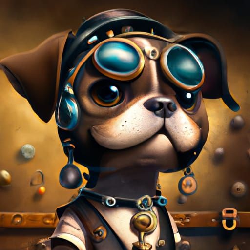 Chibi Steampunk Boston Terrier Portrait