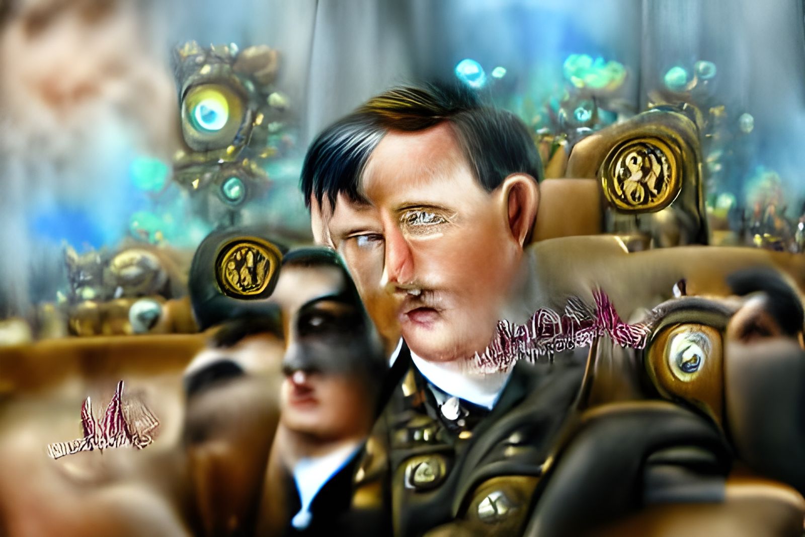 Steampunk Illustration of a Historical Leader in Cabinet