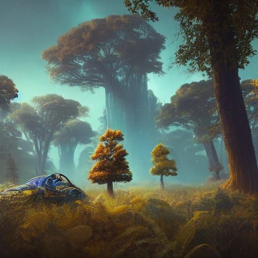 Dreamlike Landscape with Glowing Tree