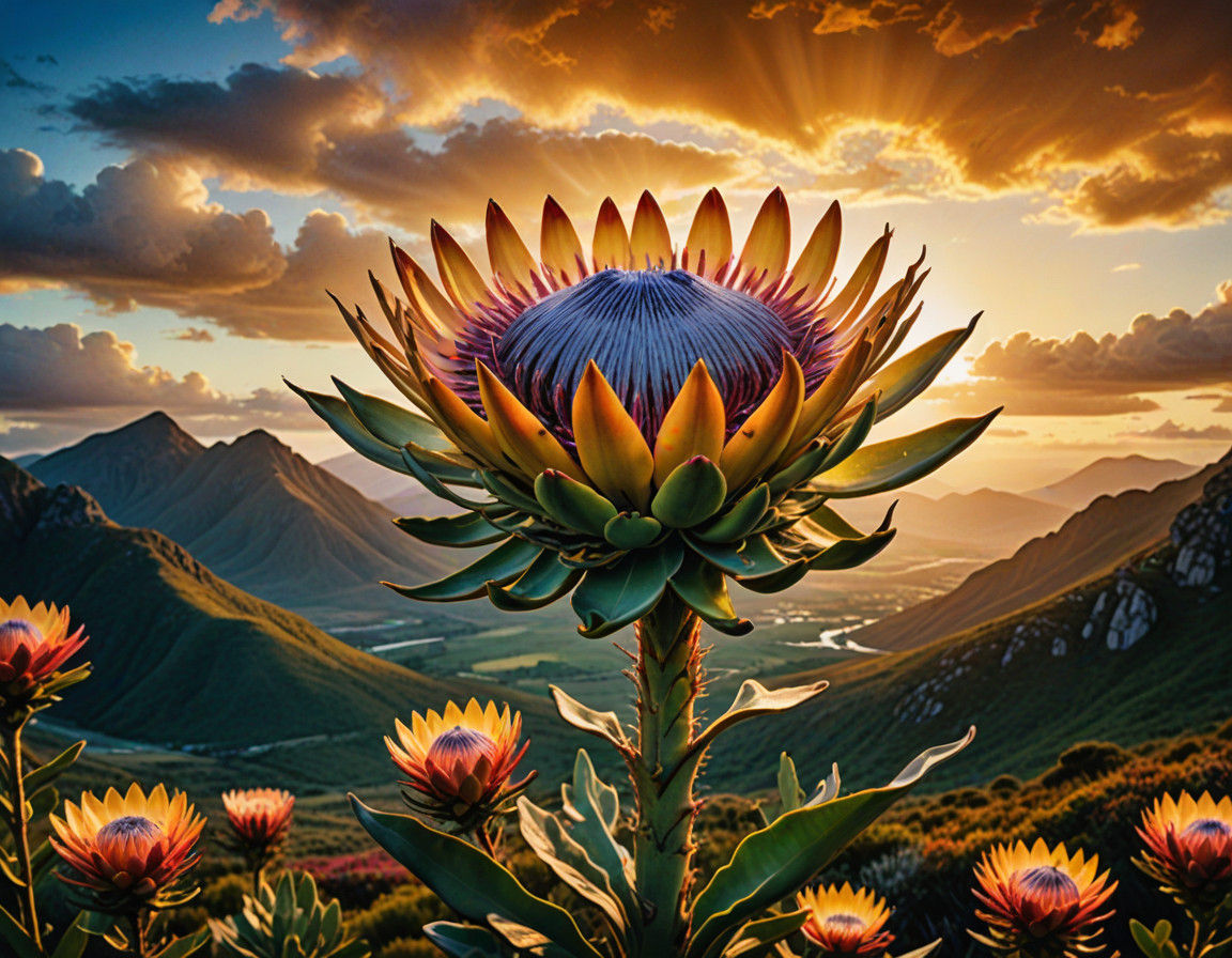 Surreal King Protea in Majestic Fynbos Landscapes