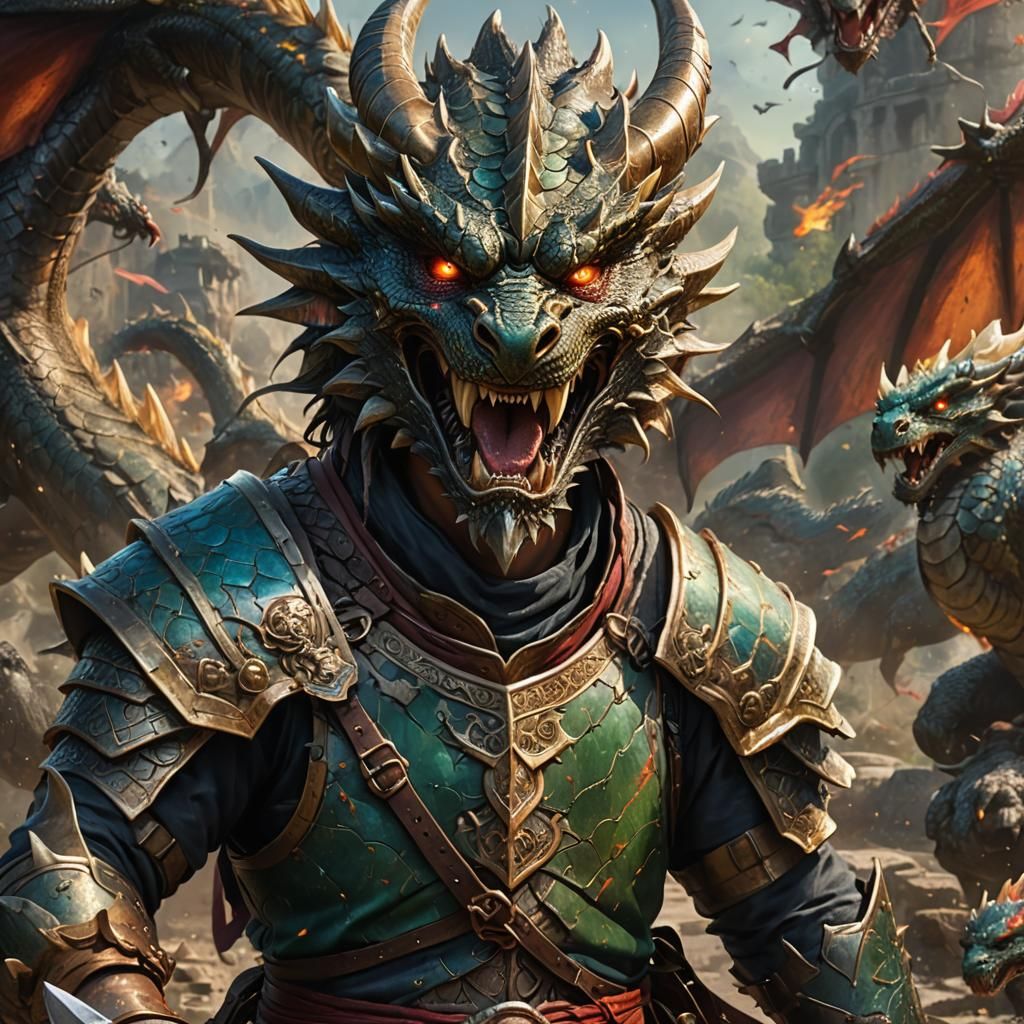 Detailed Dragon Warrior in Splash Art Style
