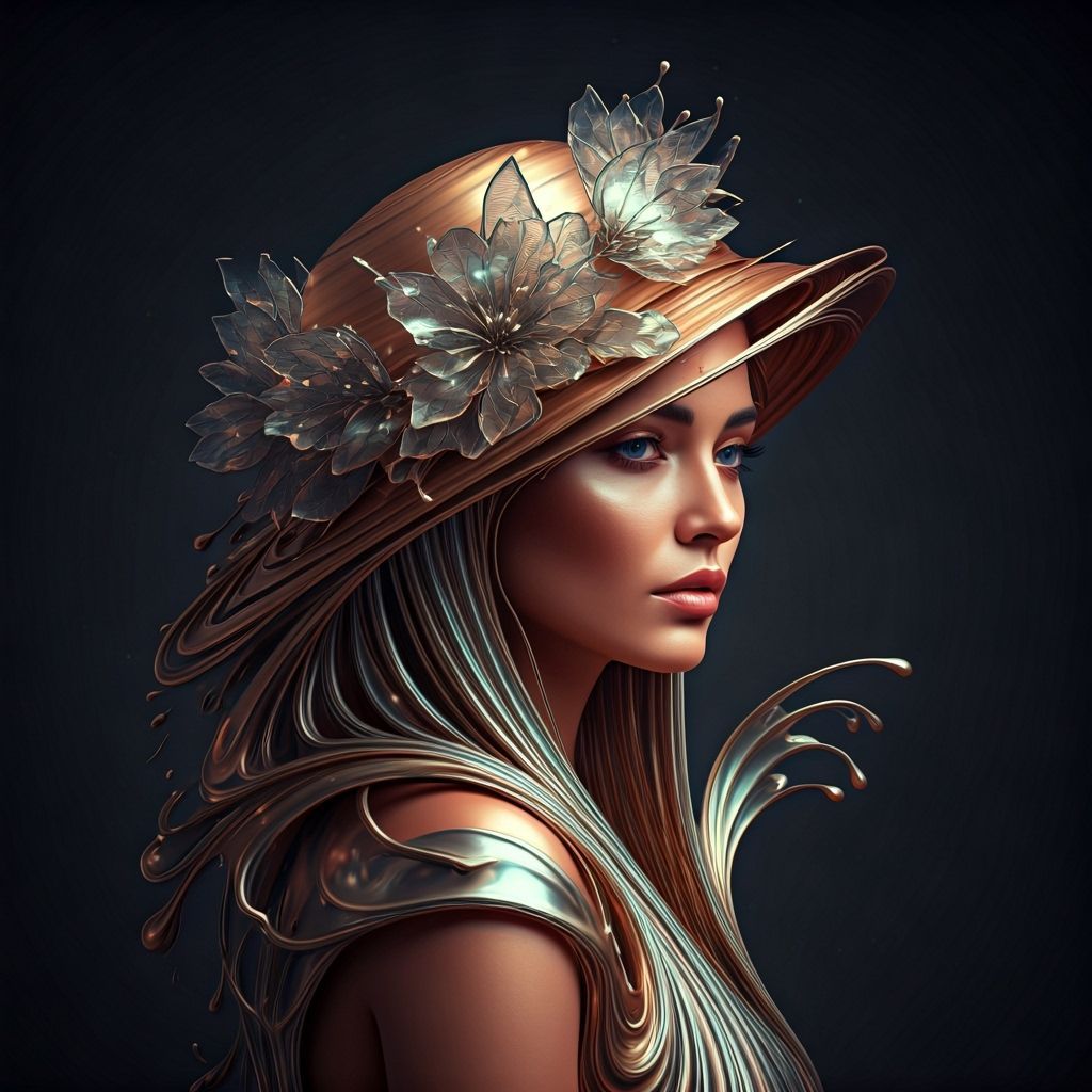 Futuristic Fashion Portrait: Woman in Liquid Metal Hat