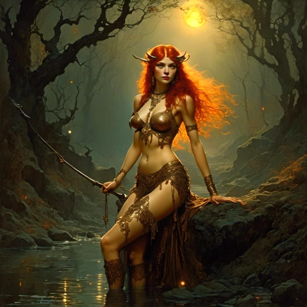 Redhead Woman in Bikini with Renaissance Lighting
