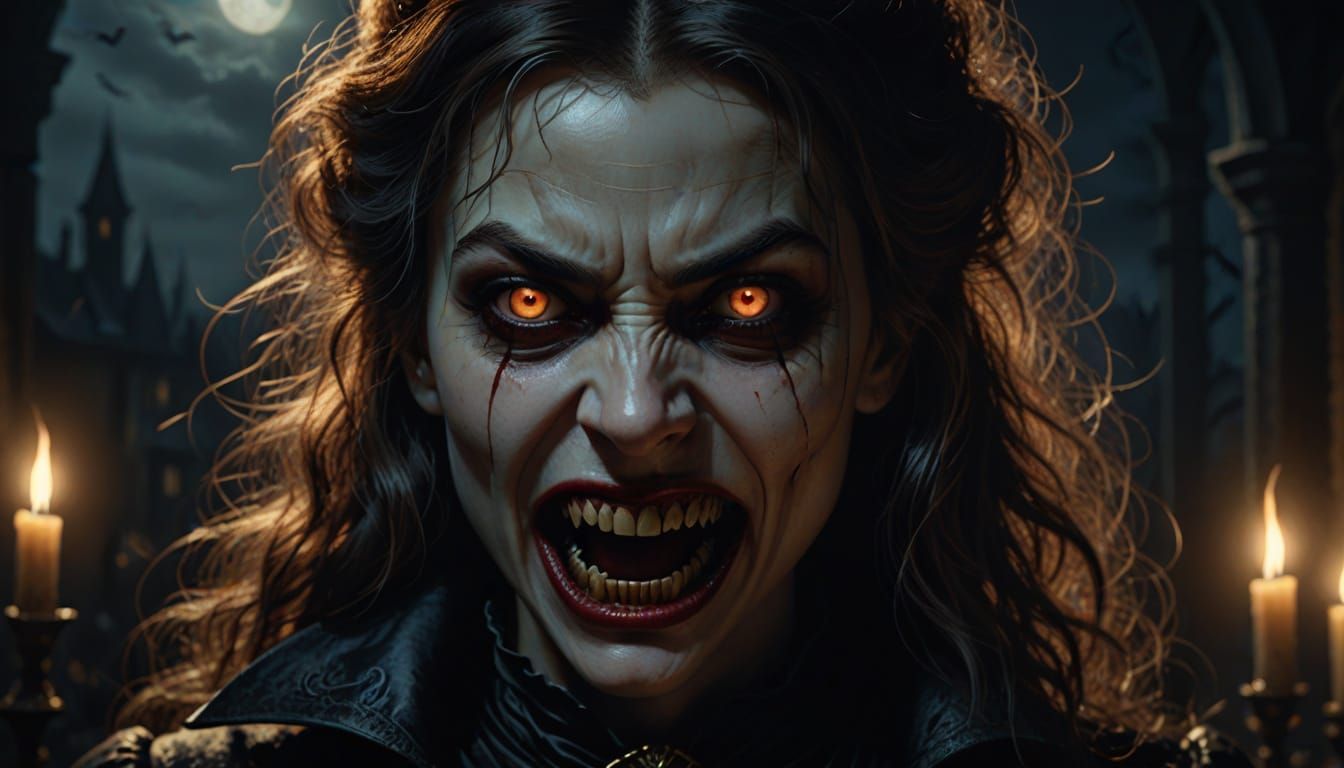 Ominous Portrait of a Young Vampire in Hyperrealism