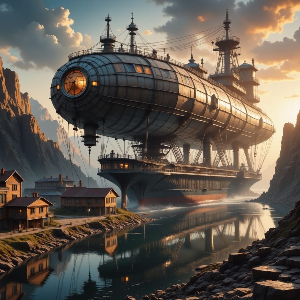 Steel Construction Against Rugged Landscape as Chalk Oil Pai...