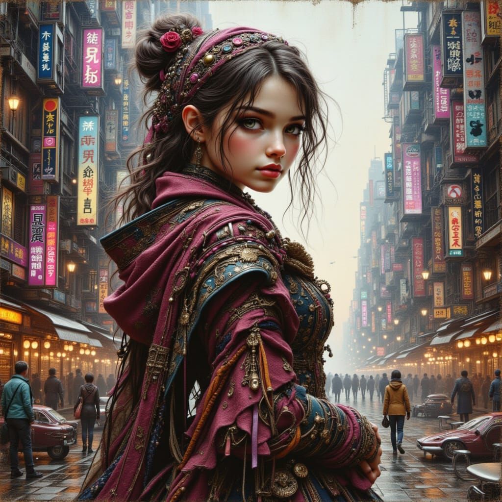 Sci-Fi Woman in Ornate Attire, Impressionist Style