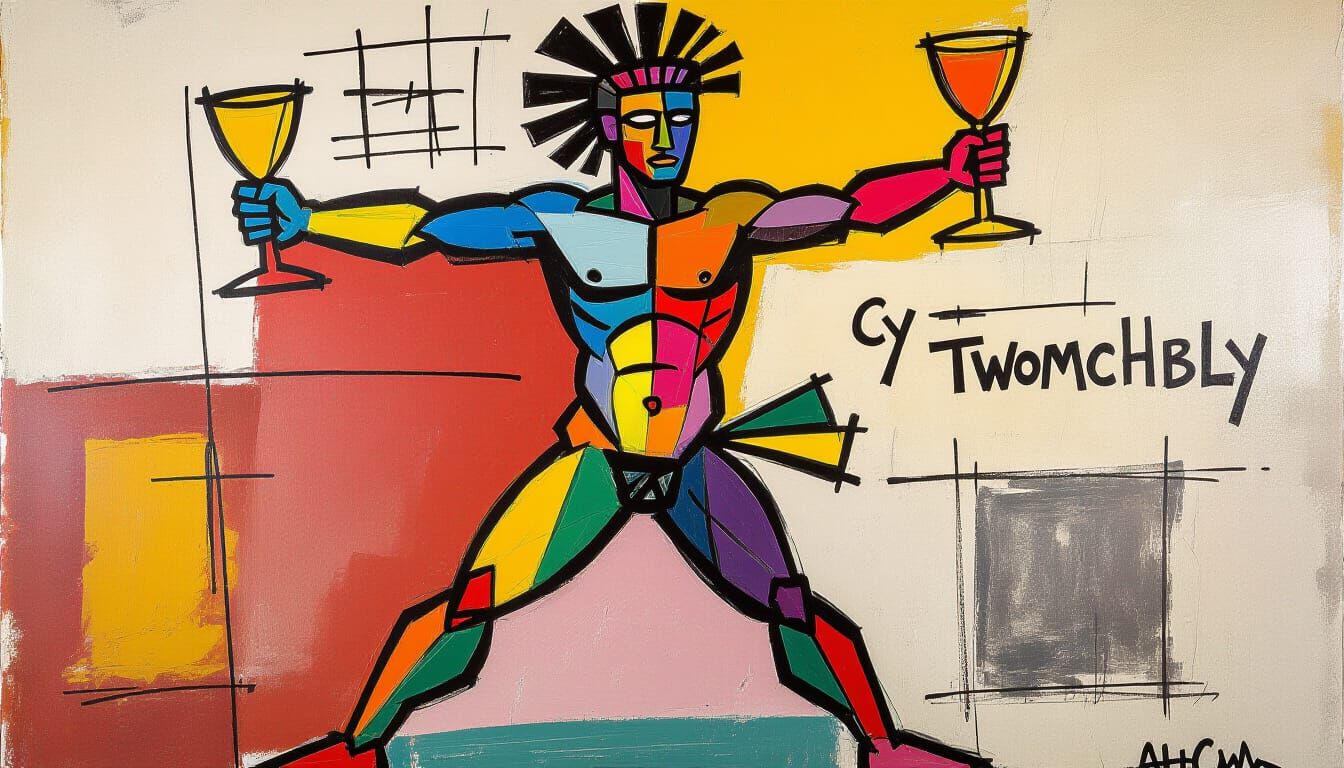 Dynamic Bacchus Figure in Abstract Expressionist Style