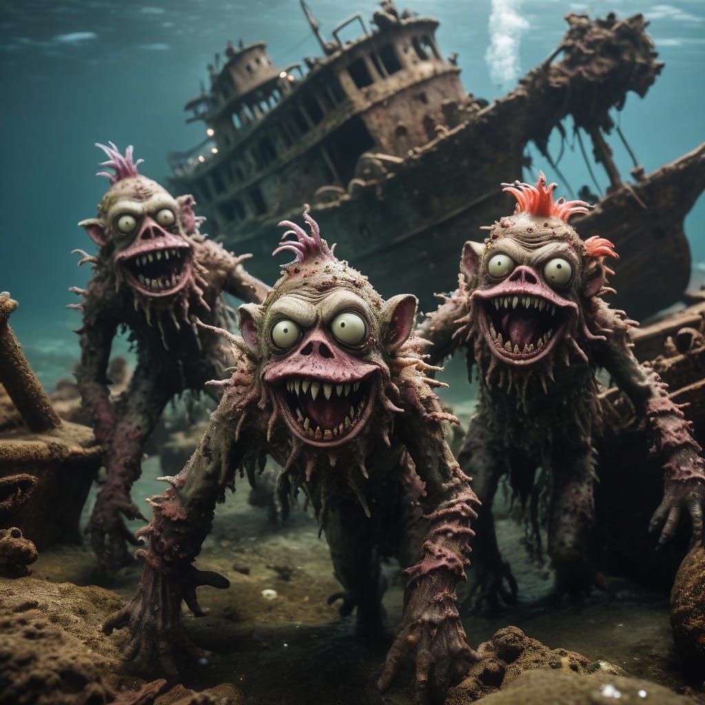 Zombie Sea Monkey Monster Clowns in Shipwreck Photo
