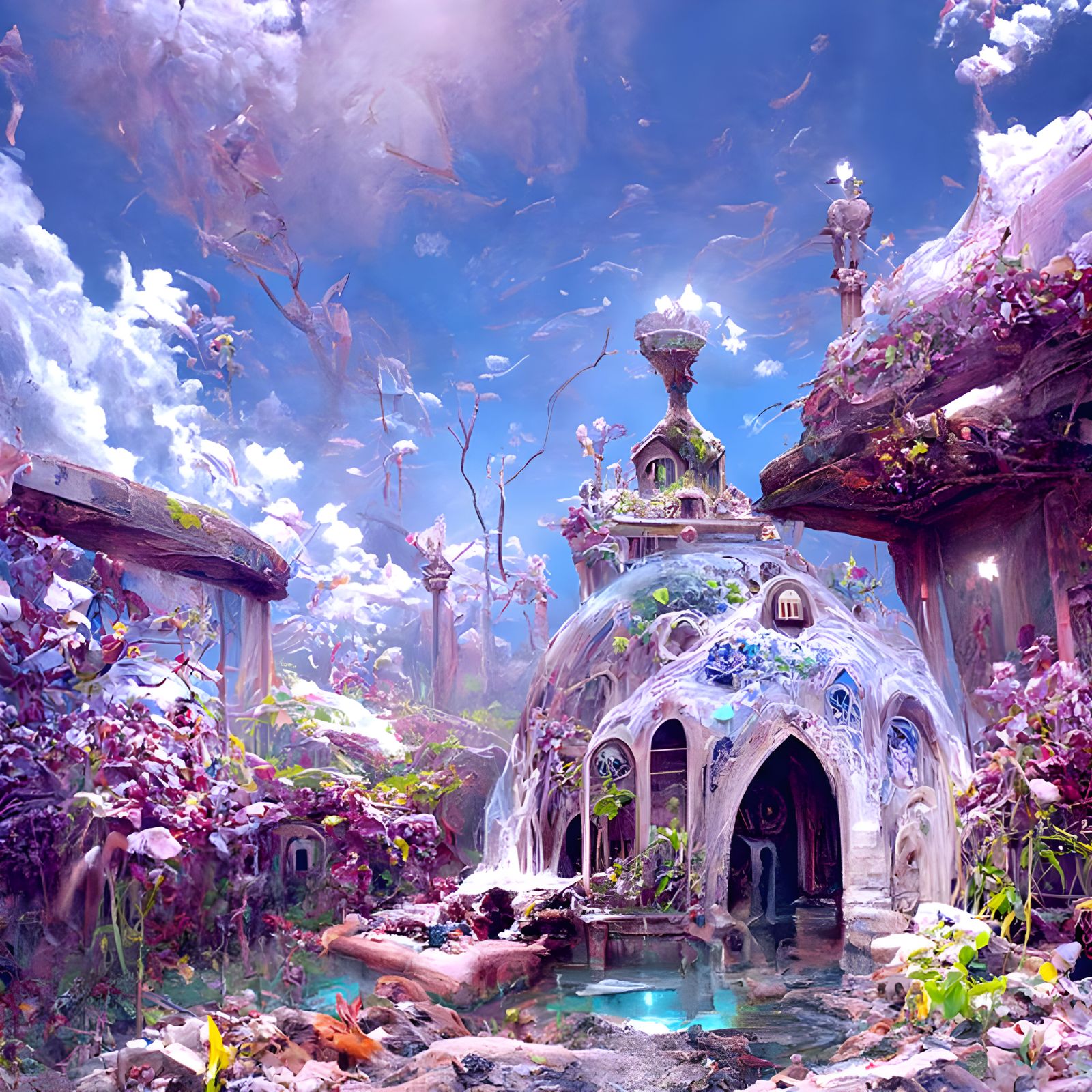 Elaborate Fairy Garden Bathhouse in a Transcended World