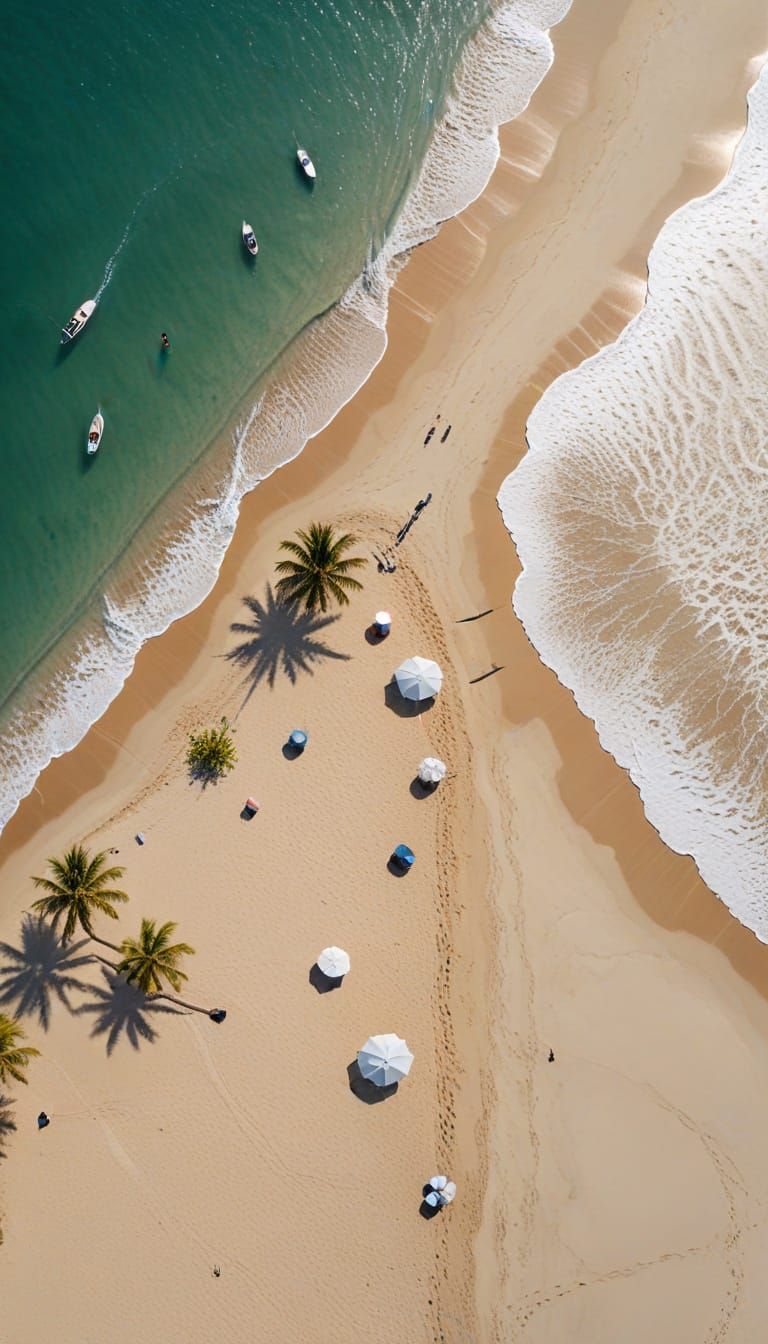 Minimalist Top-Down View of Sailboats on a Beach