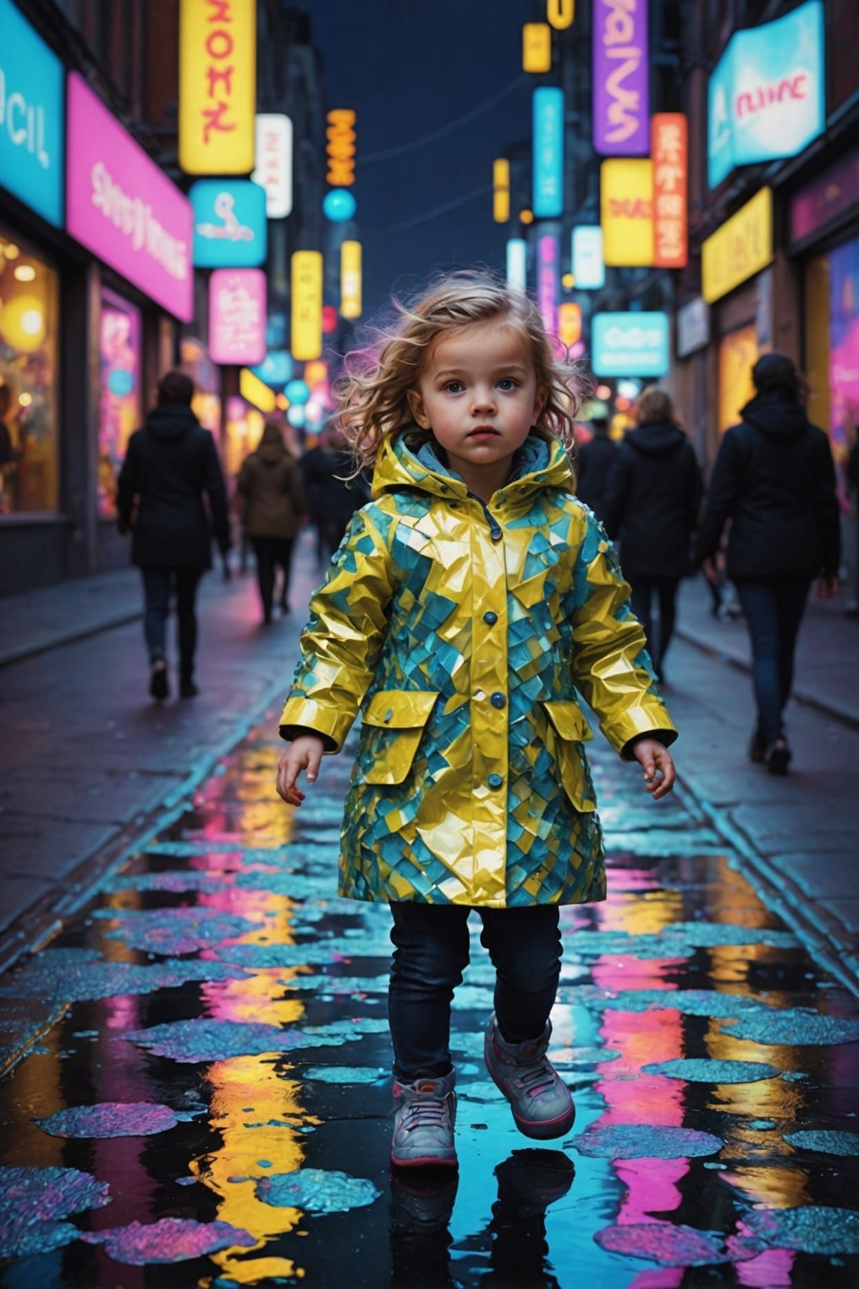 Neon Street Scene with Baby, Shadow Depth