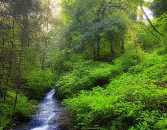Lush Ravine Scene with Dense Trees
